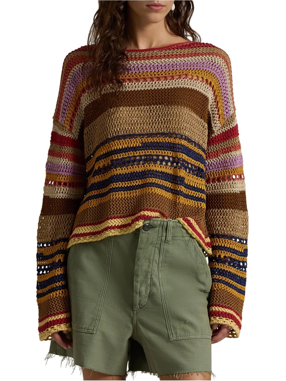 Polo Ralph Lauren Stripe Crochet Linen & Cotton Sweater